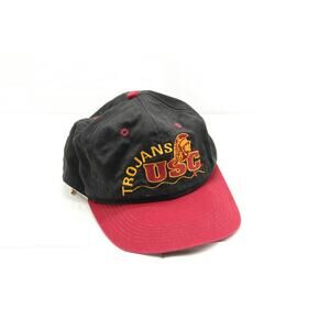 VTG USC Trojans Logo Black Drawstring Cap Hat Baseball #1 Apparel Made In USA
